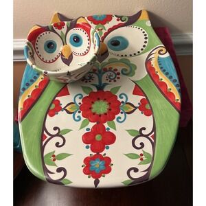 Home Accents Bella Owl Chip and Dip Set Ceramic Handcrafted Multicolor 2 Piece